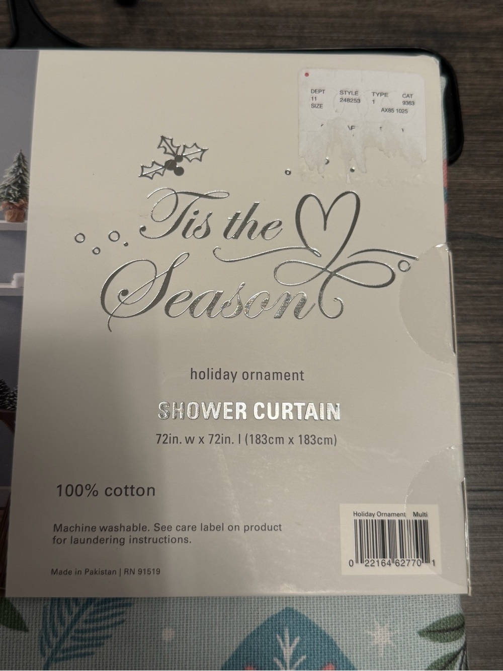 Tis the Season Holiday Ornament Shower Curtain - Light Blue, Red & Green NWT - Picture 3 of 3